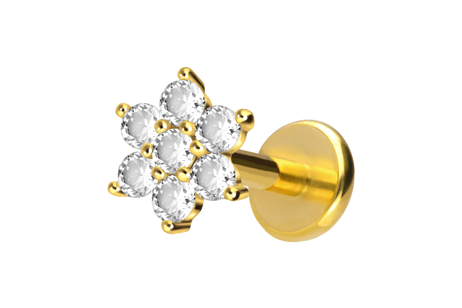 Titan Labret Piercing mit Push Fit KRISTALLBLUME